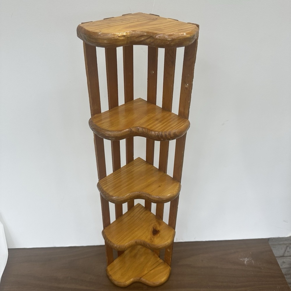 Vintage Wood 5 Heart Slat Corner Shelf Cottage Country Farmhouse 24" Trinket